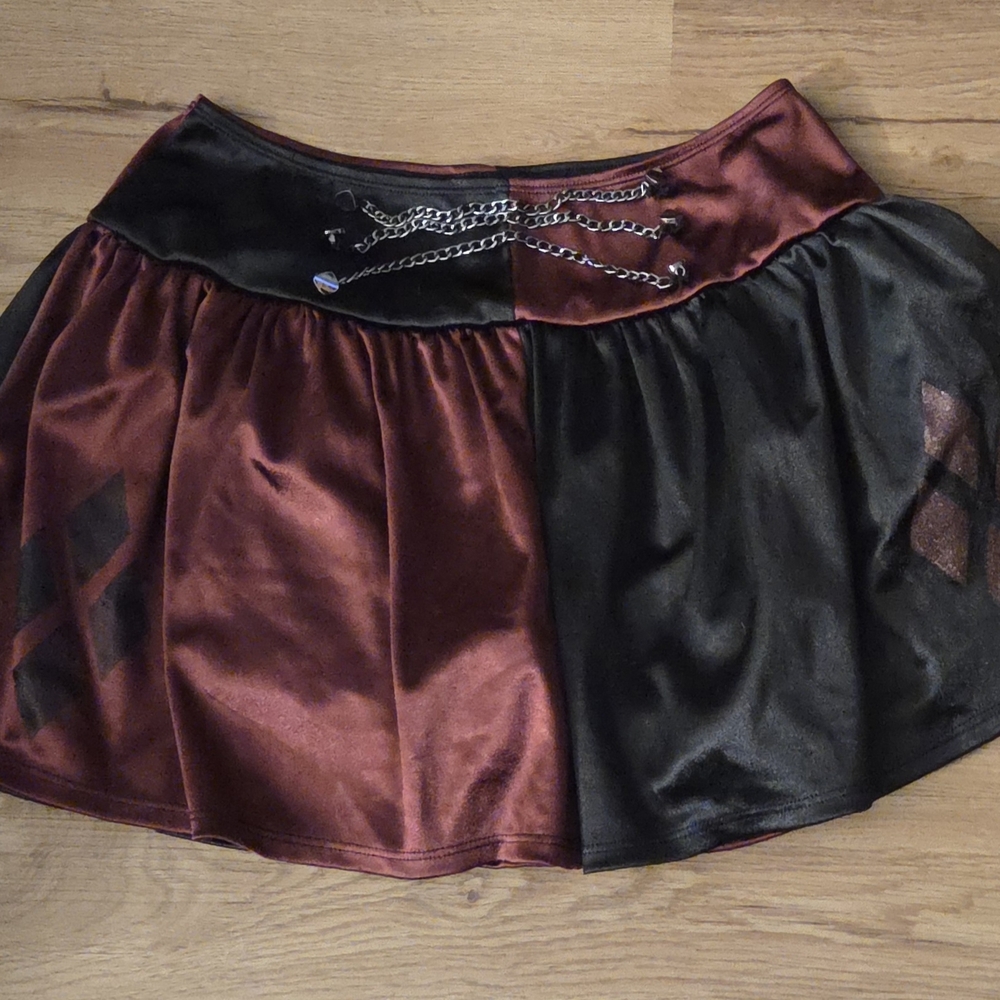 Batman Two-Tone Satin Mini Skirt - Black & Burgundy